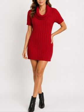 CALVIN KLEIN ~Woman Size XS~ Red Knit Sweater Mini Dress Short Sleeve.